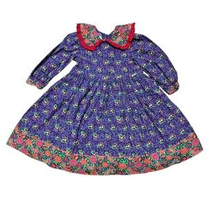Wee Clancy Girls Dress Shona Winter Purple Floral Corduroy Maybe Size 4 Vintage